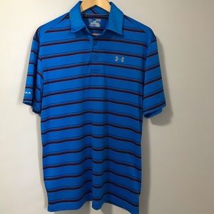 Under Armor ColdBlack Men’s Polo Shirt, Size M, Colour Blue W/ Stripes.